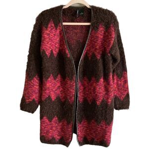 Cardigan Sweater Pinks & Browns Sz Medium women faux leather trim